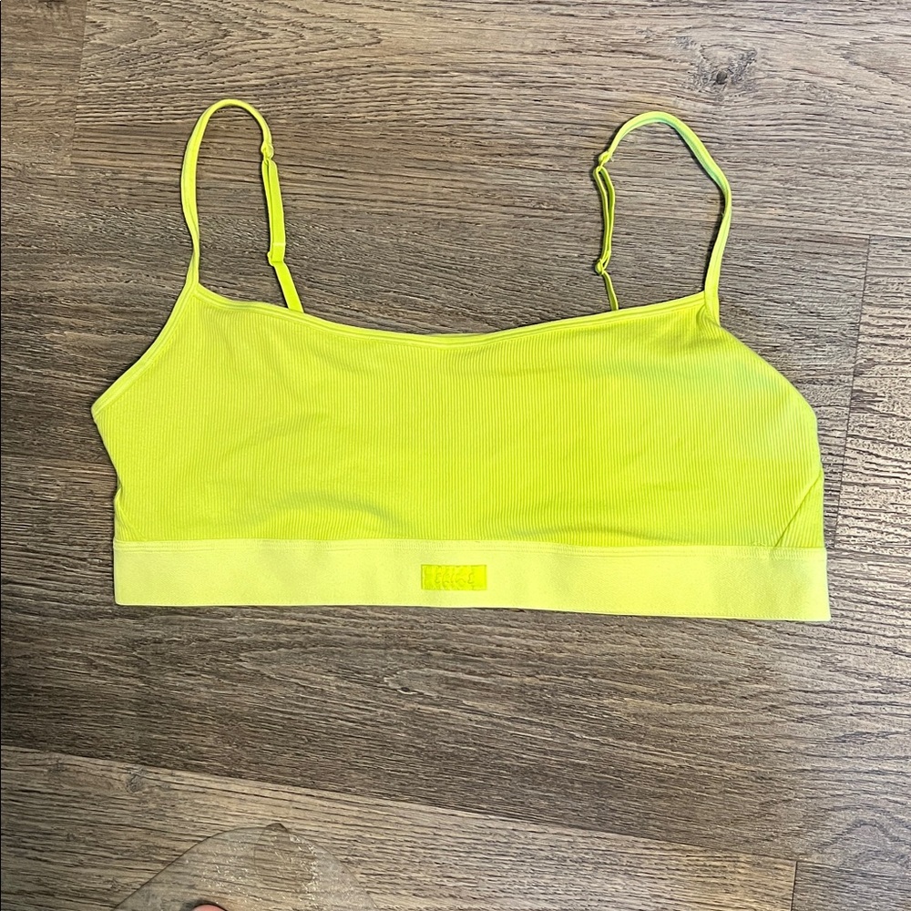 SKIMS Cotton Neon Yellow/Green Ribbed Bralette Bra w/Adjustable Straps 2X NWOT
